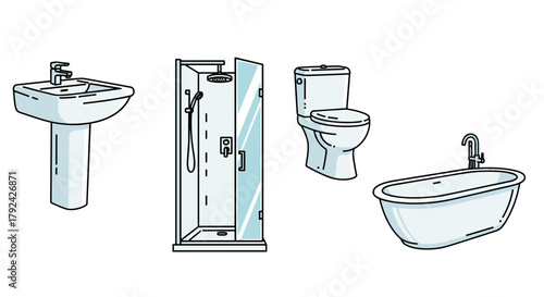 Bathroom fixtures vector art, design for renovation, remodel, or new construction project