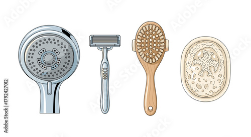 Relaxing shower time essentials for self care and beauty routine, spa day at home