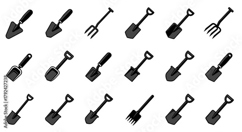 Gardening tools collection, set for garden, backyard, farm, vector icons for landscaping work