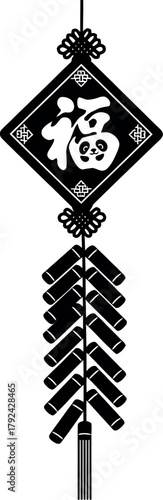 Chinese new year fu character firecracker decoration silhouette