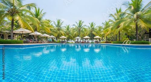 Wallpaper Mural Tropical Resort Swimming Pool With Palm Trees water Torontodigital.ca