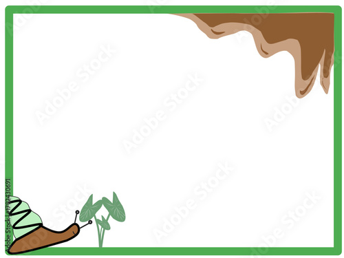 Cute snail-themed rectangular frame with earthy details, green border