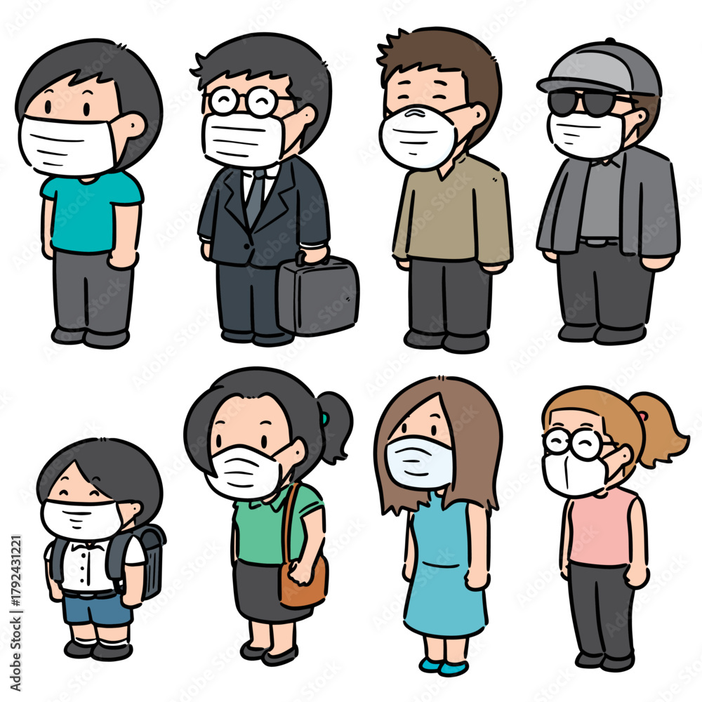 Fototapeta premium vector set of people using medical protective mask