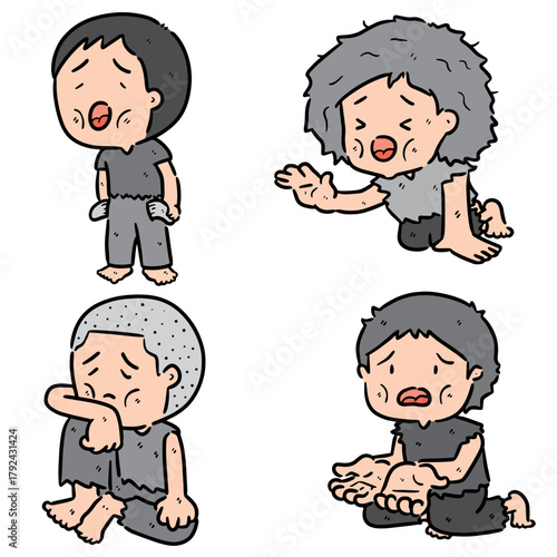 vector set of beggar cartoon