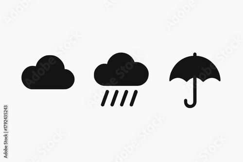 Weather icons cloud, rain, umbrella minimalist symbols in black