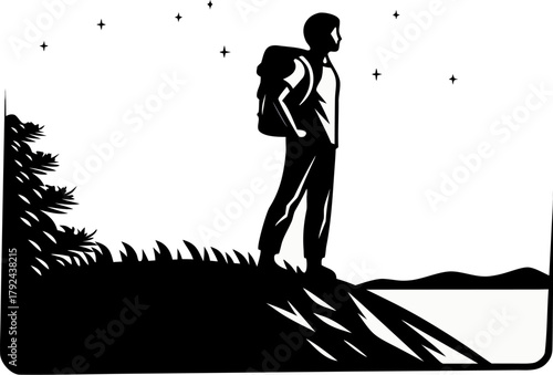 mountain climber at cliff edge silhouette