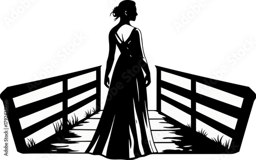 woman in long dress on bridge silhouette