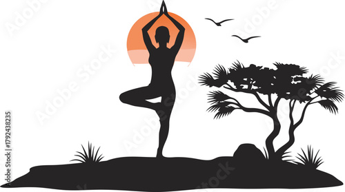woman practising yoga at sunset silhouette