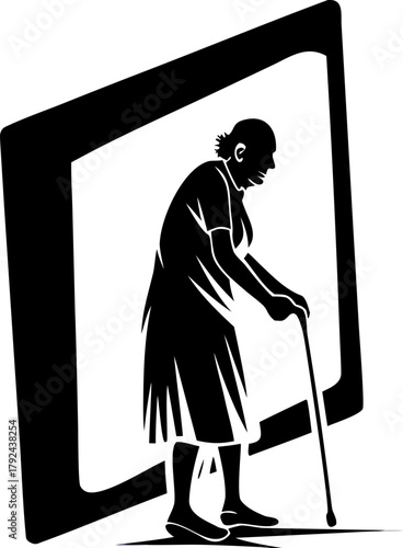 elderly person walking with cane silhouette