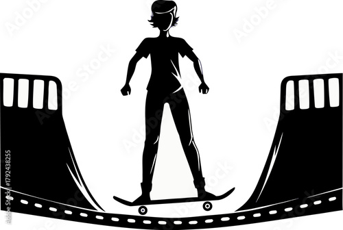 skateboarder doing trick in skatepark silhouette