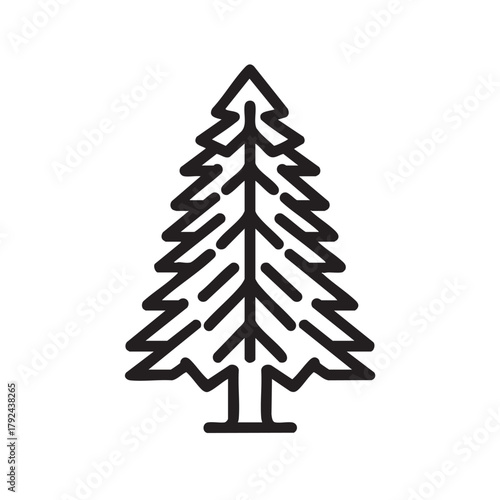 Simple outline icon of a tall, bushy evergreen tree.