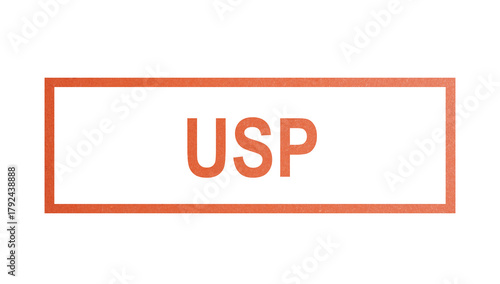 USP, Unique Selling Proposition. stamp with rough texture, rectangular frame.