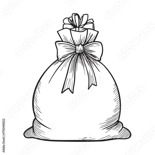 Sketch of a full bag tied shut with a large bow.