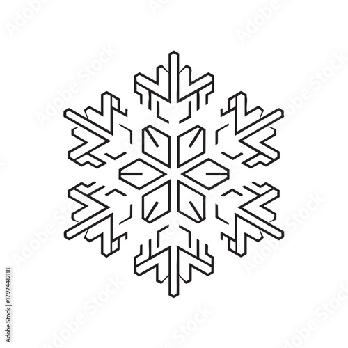 Geometric layered line icon of a complex six-sided snowflake.