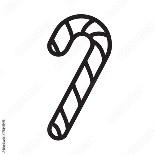 Simple bold line icon of a striped candy cane.