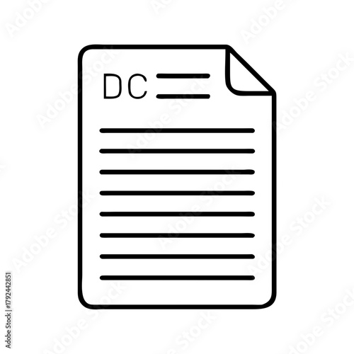Illustration of a document with the letters dc and multiple horizontal lines on a white background