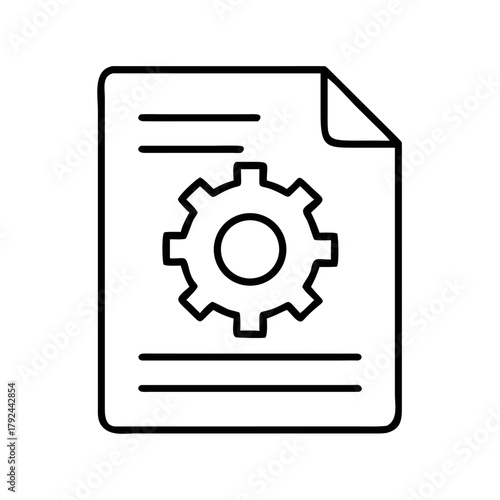 A document with a gear icon and lines representing text, suggesting settings or configuration, outlined design