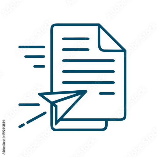 Paper document with lines and a paper airplane icon indicating sending or email communication concept
