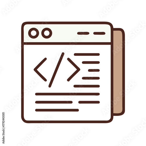 Illustration of a coding interface with angled brackets and horizontal lines on a light background