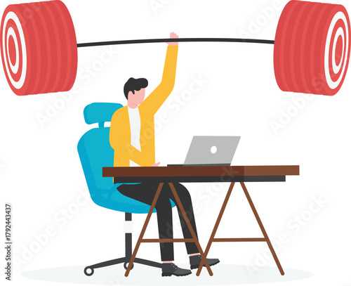 The power of business teamwork, corporate business success, making money from work, weightlifting victory,
