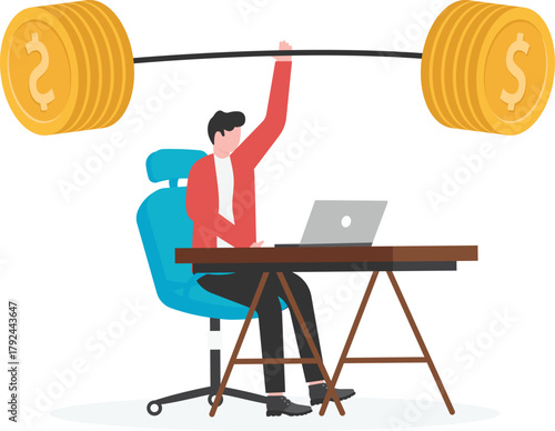 The power of business teamwork, corporate business success, making money from work, weightlifting victory,
