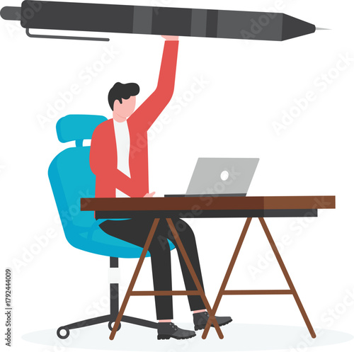 business holding big pen

