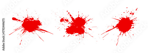 Set of blood splashes, drops and stains. Vector illustration showing red ink blobs and drips isolated