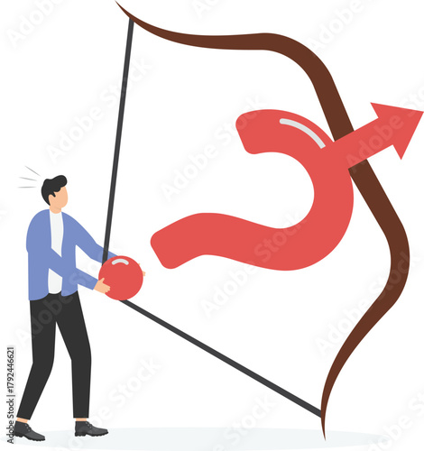 businessman archery question mark high up into the sky.
