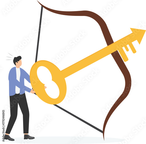 businessman archery key high up into the sky.