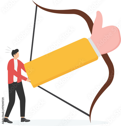 businessman archery thumb up high up into the sky.
