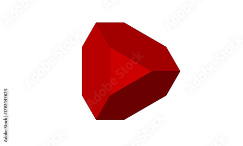 Red 3D geometric crystal shape with glossy facets and bold abstract shading