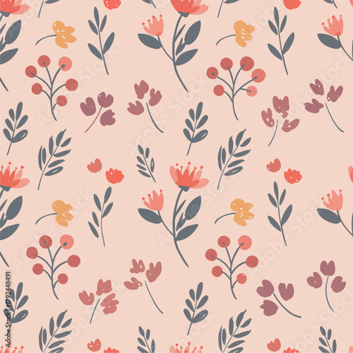 Wallpaper Mural Seamless floral pattern with pink vintage flowers and leaves for decorative wallpaper and textile design Torontodigital.ca