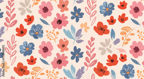 Vintage floral seamless pattern with butterflies and roses in pink tones