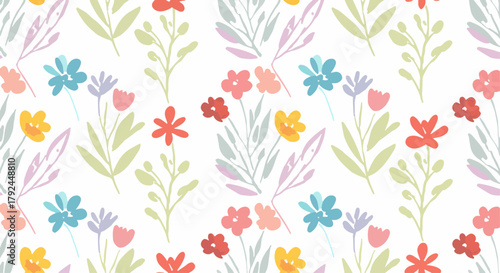 Seamless floral pattern with tulips and pink flowers for spring and summer textile design
