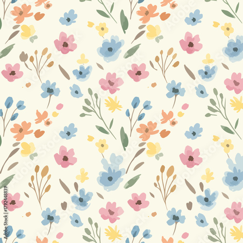 Vintage pink floral seamless pattern with roses and leaves