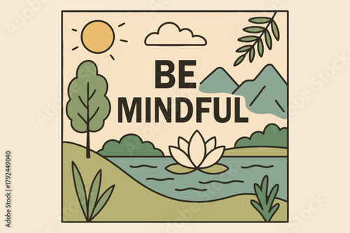 Be mindful serene nature landscape with lotus flower and mountains