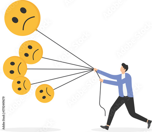 Employee stress, anxiety or trouble, depression due to overworked, suffering distress or panic,
