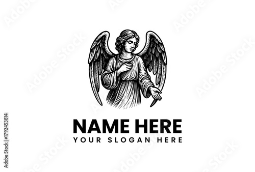 Elegant angel vector logo illustration for branding and business design in a vintage style - eps 19