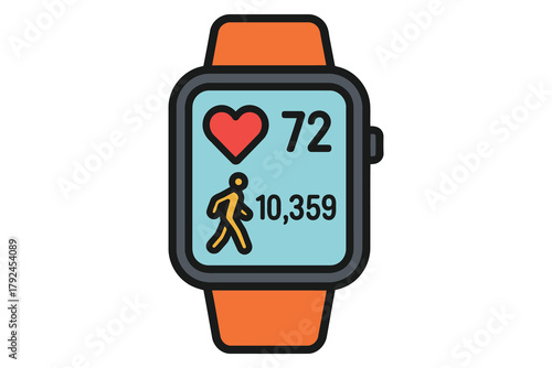 Smartwatch displaying heart rate and step count for fitness tracking