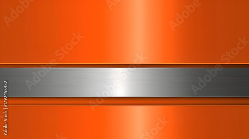 A striking orange metal background with a brushed silver stripe,  ideal for industrial designs,  modern art,  or technologythemed projects