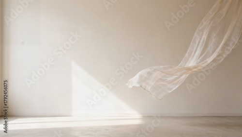 Wallpaper Mural Wide Minimal Interior with Sheer Fabric Gently Lifted by Air and Soft Diffused Light Torontodigital.ca