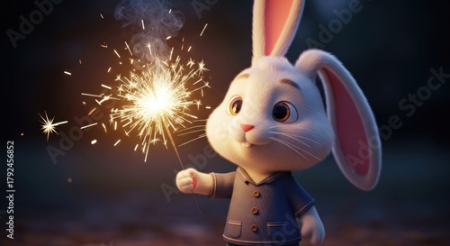 Joyful Easter Bunny Character Celebrating with Sparkler Creating Magical Moments