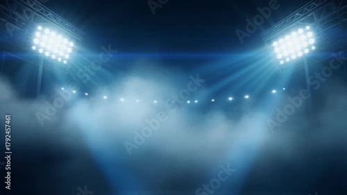 Lit stadium shrouded in mist