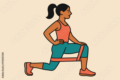 Woman performing a resistance band lunge exercise for glutes and legs