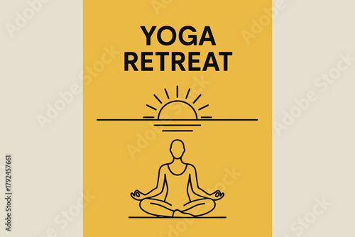 Serene yoga retreat with sunrise and meditating person illustration