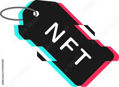 Glitched NFT tag icon with modern effect