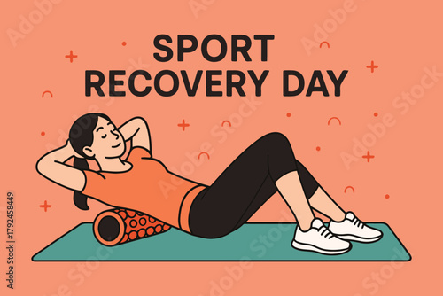 Woman using foam roller for sport recovery after workout on mat
