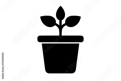a black and white silhouette of a plant in a potblack, flat, flower, grow, houseplant, icon, illustration, plant, pot, profile, sprout 