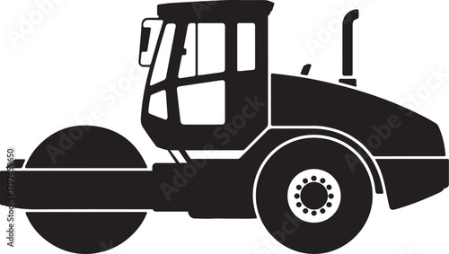 Road Roller Silhouette Heavy Construction Machinery Vector Illustration