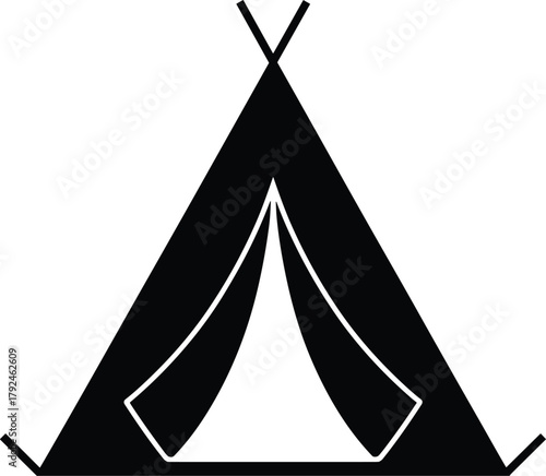 Black Silhouette Icon of a Teepee Tent with Open Entrance on White Background tipi wigwam
